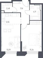 Апарт-комплекс «Sky Sputnik», планировка 1-комнатной квартиры, 47.83 м²