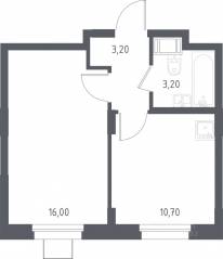 МФК «Люберцы 2023», планировка 1-комнатной квартиры, 33.30 м²