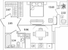 ЖК «Кинопарк», планировка 1-комнатной квартиры, 33.81 м²