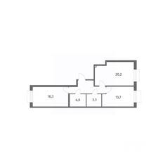 ЖК «Парусная 1», планировка 2-комнатной квартиры, 66.00 м²