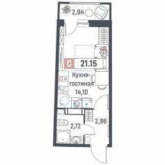 ЖК «Авиатор» (Девяткино), планировка студии, 21.15 м²