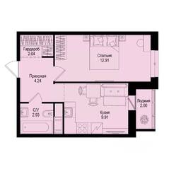 ЖК «ID Kudrovo II», планировка 1-комнатной квартиры, 33.03 м²