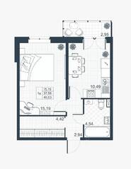 ЖК «Ново-Антропшино», планировка 1-комнатной квартиры, 38.46 м²