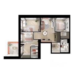 ЖК «Кавказский бульвар 51», планировка 3-комнатной квартиры, 72.00 м²