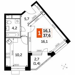 МФК «Датский квартал», планировка 1-комнатной квартиры, 38.40 м²