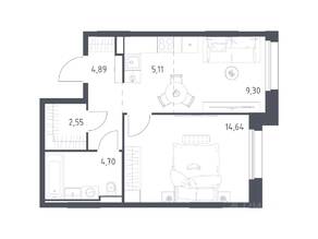 ЖК «Заречье Парк», планировка 1-комнатной квартиры, 41.19 м²