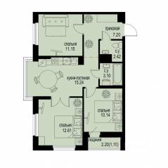 ЖК «ID Murino III», планировка 3-комнатной квартиры, 62.96 м²
