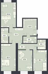 ЖК «Лайм», планировка 3-комнатной квартиры, 124.90 м²
