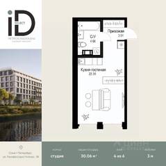 ЖК «ID Petrogradskaya», планировка студии, 30.06 м²