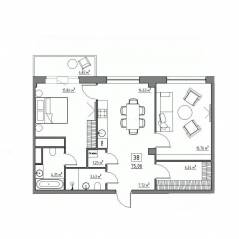 Апарт-комплекс «Residence 15», планировка 3-комнатной квартиры, 75.06 м²