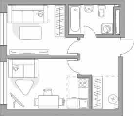 ЖК «Тринити-3», планировка 2-комнатной квартиры, 39.38 м²