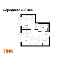 ЖК «Середневский лес», планировка 1-комнатной квартиры, 36.30 м²