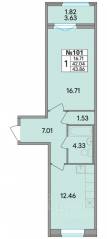 ЖК «Рождественский квартал», планировка 1-комнатной квартиры, 43.86 м²