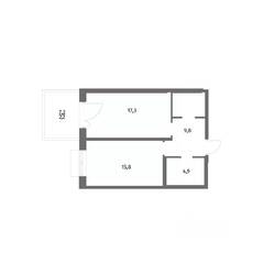 ЖК «Парусная 1», планировка 1-комнатной квартиры, 50.00 м²