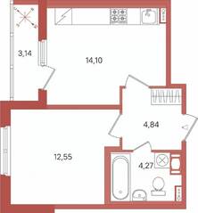ЖК «Патио», планировка 1-комнатной квартиры, 37.33 м²