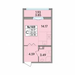 ЖК «Рождественский квартал», планировка студии, 24.18 м²