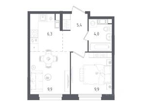 ЖК «Ольховый Квартал», планировка 1-комнатной квартиры, 35.50 м²