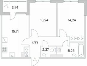 ЖК «Югтаун. Олимпийские кварталы», планировка 2-комнатной квартиры, 60.67 м²