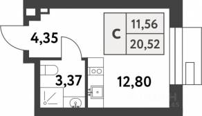 ЖК «Smart Garden», планировка студии, 21.10 м²
