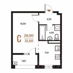ЖК «Новое Летово», планировка студии, 31.50 м²