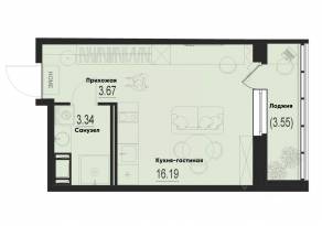 ЖК «ID Murino III», планировка студии, 24.98 м²