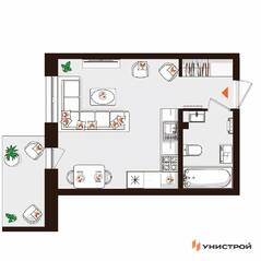 МЖК «Лисино», планировка 1-комнатной квартиры, 27.74 м²