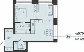 ЖК «Bashni Element», планировка 1-комнатной квартиры, 49.49 м²