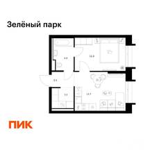 ЖК «Зеленый парк», планировка 1-комнатной квартиры, 35.50 м²
