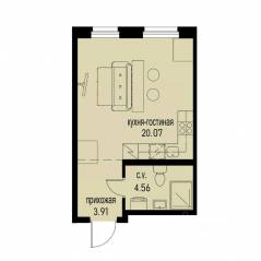 ЖК «ID Murino III», планировка студии, 28.54 м²