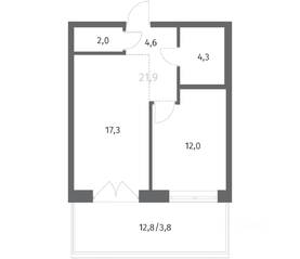 ЖК «NEWПИТЕР», планировка 1-комнатной квартиры, 44.15 м²