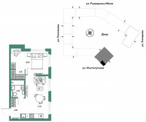 ЖК «Страна.Парковая», планировка 2-комнатной квартиры, 41.13 м²