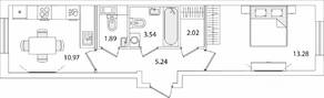 ЖК «Кинопарк», планировка 1-комнатной квартиры, 36.94 м²