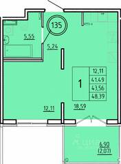 МЖК «Образцовый квартал 16», планировка 1-комнатной квартиры, 41.49 м²