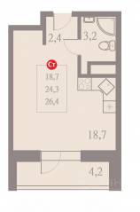 ЖК «Отлично», планировка студии, 26.40 м²