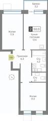 ЖК «Лесная Отрада», планировка 2-комнатной квартиры, 50.00 м²
