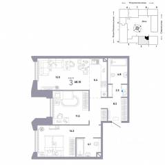 ЖК «Страна.Озерная», планировка 3-комнатной квартиры, 68.10 м²