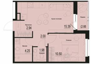 ЖК «ID Murino III», планировка 1-комнатной квартиры, 38.39 м²