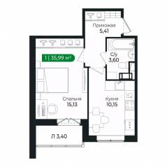 ЖК «Sertolovo Park», планировка 1-комнатной квартиры, 35.99 м²
