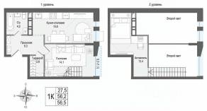 ЖК «Киноквартал», планировка 1-комнатной квартиры, 56.20 м²