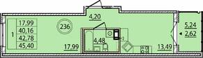 МЖК «Образцовый квартал 15», планировка 1-комнатной квартиры, 40.16 м²