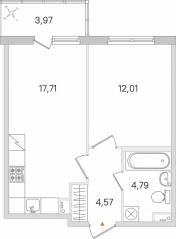 ЖК «Ясно. Янино», планировка 1-комнатной квартиры, 40.27 м²