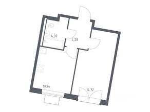 ЖК «Квартал Западный», планировка 1-комнатной квартиры, 34.03 м²