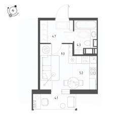 ЖК «Монография», планировка студии, 24.70 м²