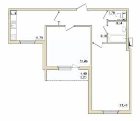 ЖК «Granholm Village», планировка 2-комнатной квартиры, 68.90 м²