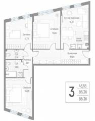 МЖК «Эльйон», планировка 3-комнатной квартиры, 86.20 м²
