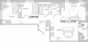 ЖК «Мурино Space», планировка 3-комнатной квартиры, 73.20 м²