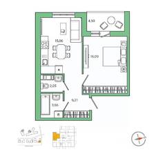 ЖК «IQ Гатчина», планировка 1-комнатной квартиры, 45.00 м²