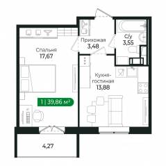 ЖК «Sertolovo Park», планировка 1-комнатной квартиры, 39.86 м²