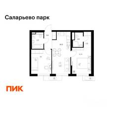 ЖК «Саларьево парк», планировка 2-комнатной квартиры, 51.40 м²