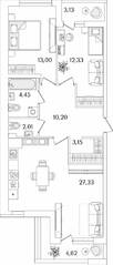 ЖК «Лайнеръ», планировка 2-комнатной квартиры, 76.45 м²